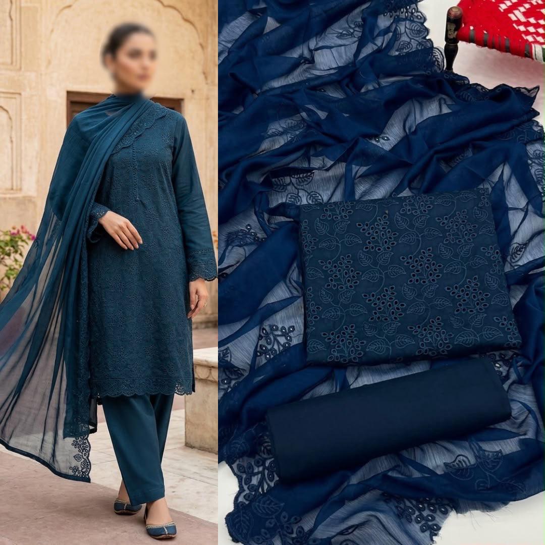 Computer Chikankari Boring Jaal 3PC Unstitched Lawn Suit