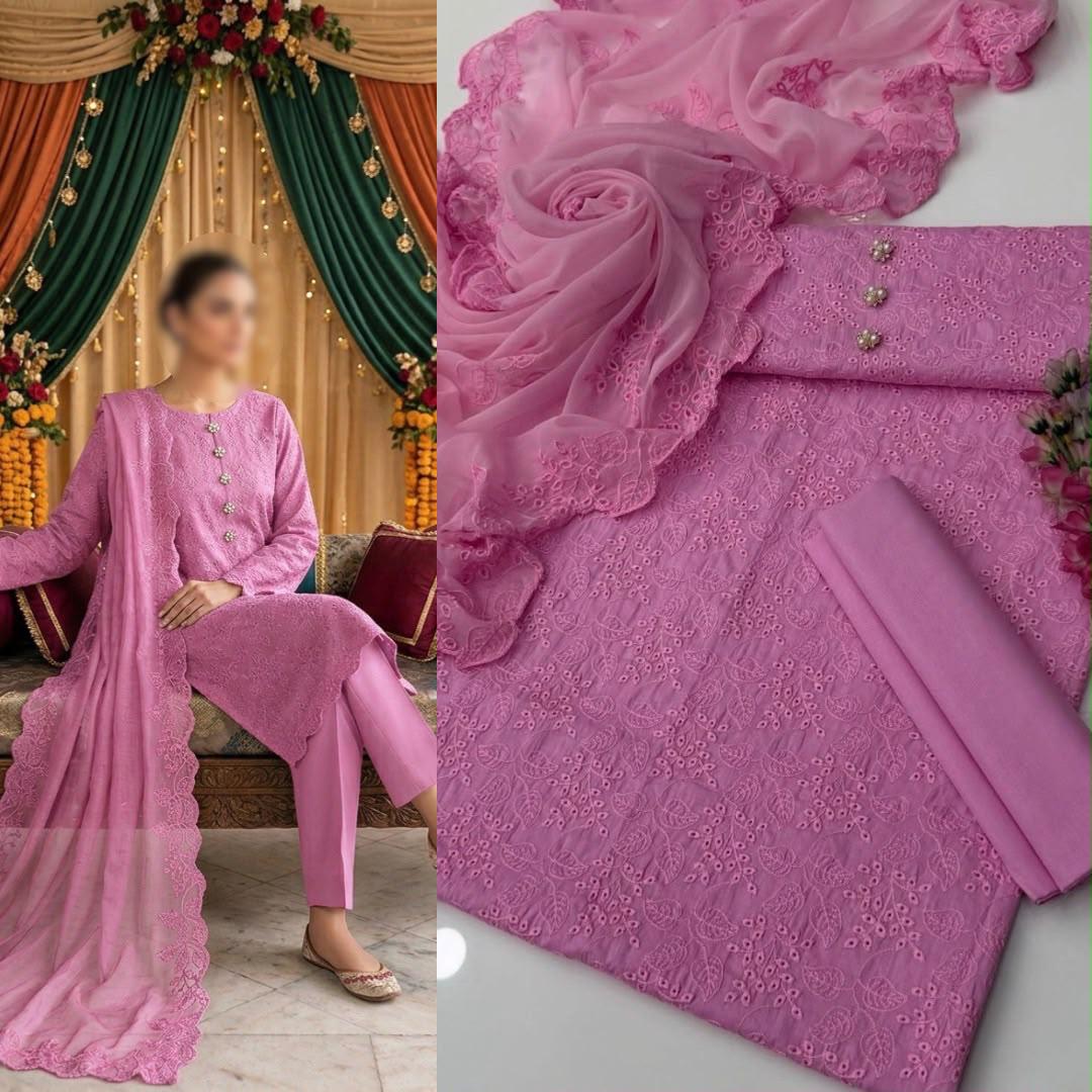 Computer Chikankari Boring Jaal 3PC Unstitched Lawn Suit