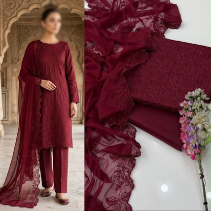Computer Chikankari Boring Jaal 3PC Unstitched Lawn Suit