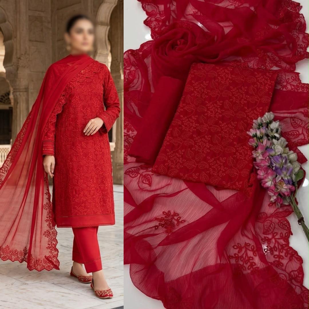 Computer Chikankari Boring Jaal 3PC Unstitched Lawn Suit