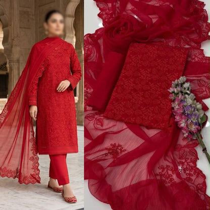 Computer Chikankari Boring Jaal 3PC Unstitched Lawn Suit