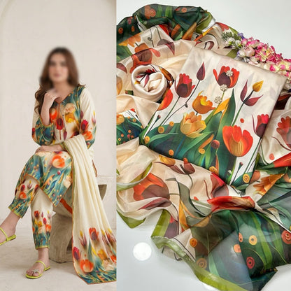 Shamoze Silk Digital Print 3PC Unstitched Suit