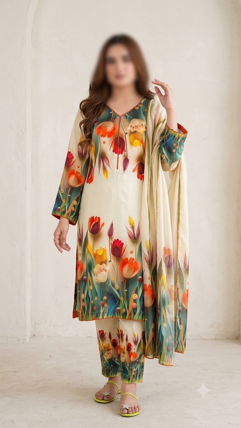 Shamoze Silk Digital Print 3PC Unstitched Suit