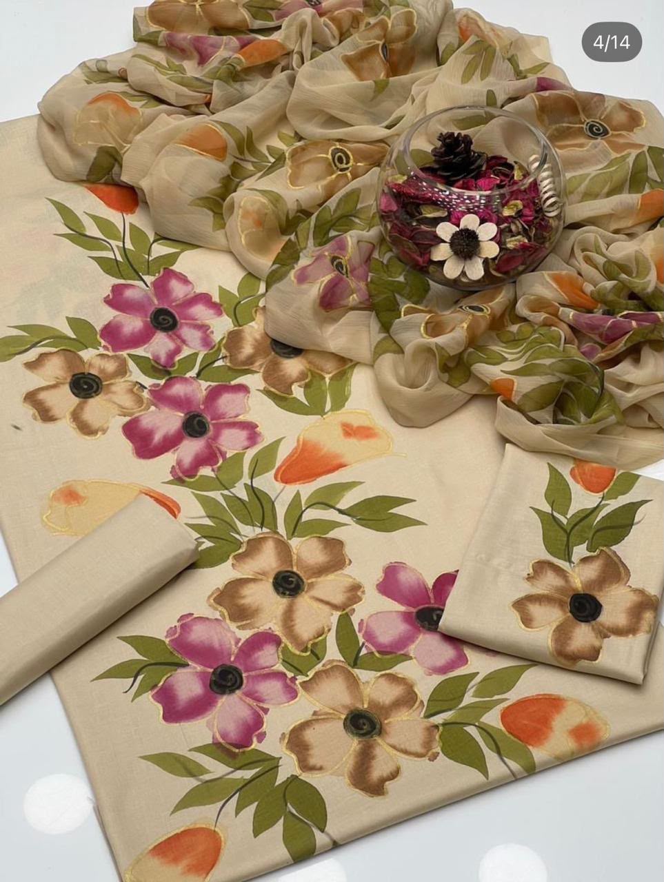 Gul Ahmed Premium Lawn Hand-Painted 3-Piece Unstitched Suit