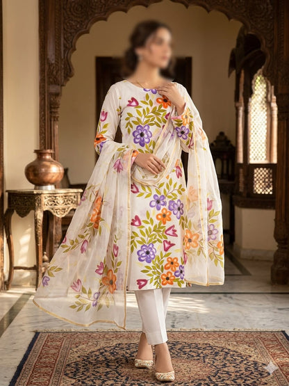 Gul Ahmed Premium Lawn Hand-Painted 3-Piece Unstitched Suit