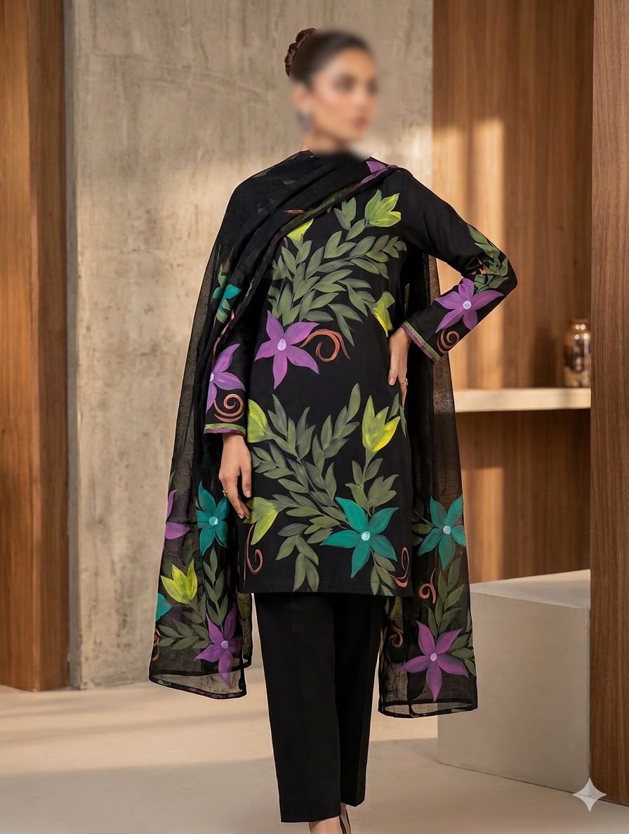 Gul Ahmed Premium Lawn Hand-Painted 3-Piece Unstitched Suit