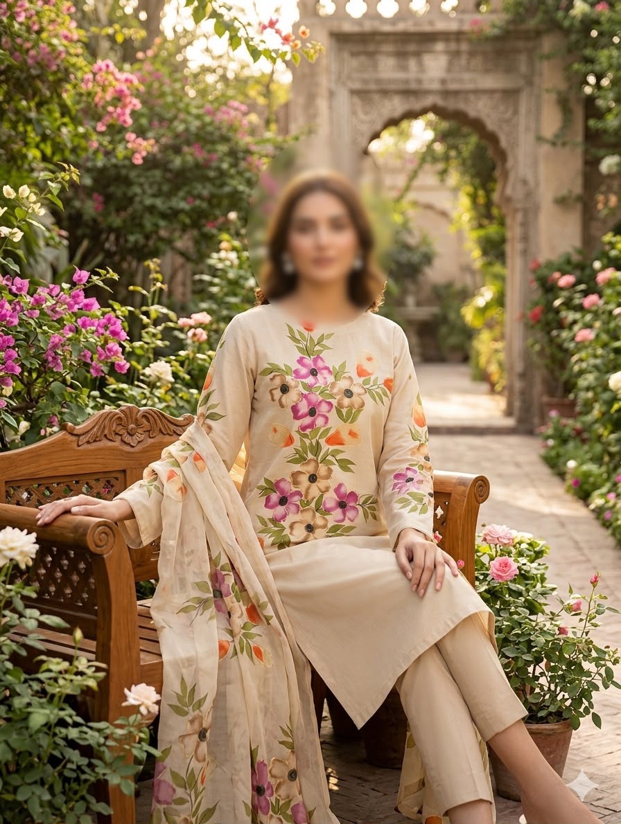 Gul Ahmed Premium Lawn Hand-Painted 3-Piece Unstitched Suit